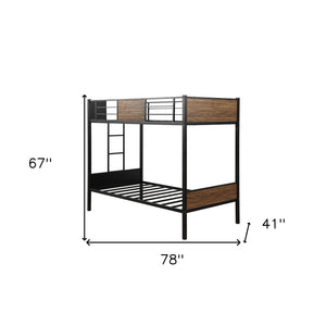 Homeroots Black Brown Twin Over Twin Bunk Bed  Steel 403879