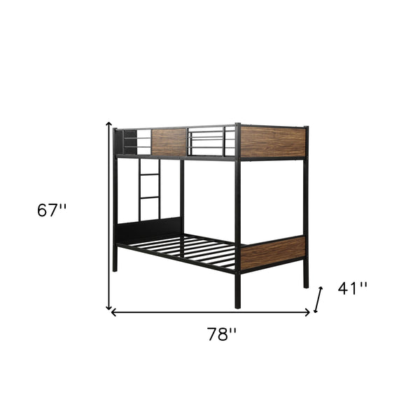 Homeroots Black Brown Twin Over Twin Bunk Bed  Steel 403879