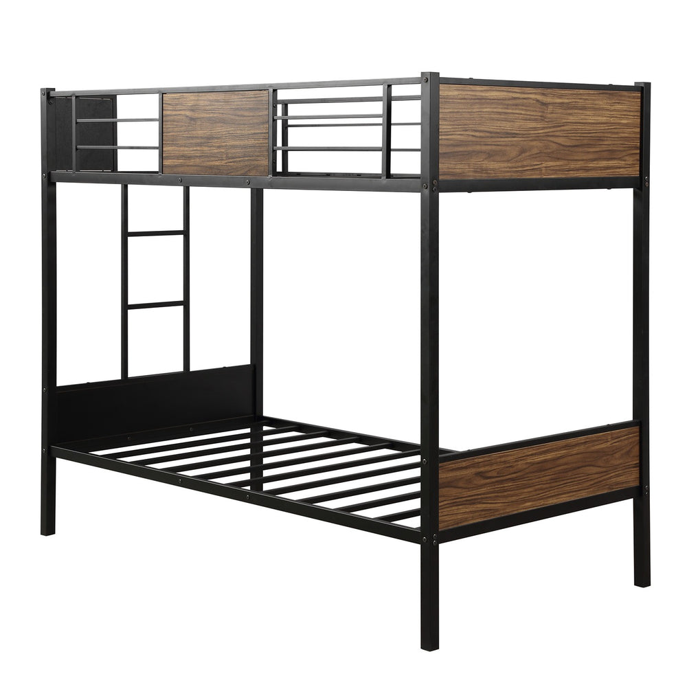 Homeroots Black Brown Twin Over Twin Bunk Bed  Steel 403879