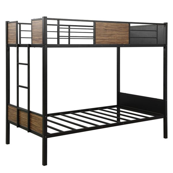 Homeroots Black Brown Twin Over Twin Bunk Bed  Steel 403879