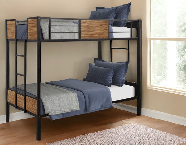 Homeroots Black Brown Full Over Full Bunk Bed  Steel 403880