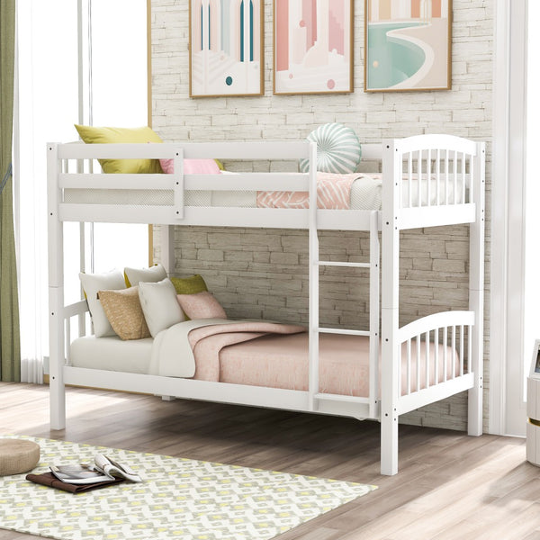 Homeroots White Twin Over Twin Bunk Bed  Manufactured Wood And Solid Wood 403881