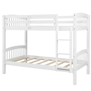 Homeroots White Twin Over Twin Bunk Bed  Manufactured Wood And Solid Wood 403881