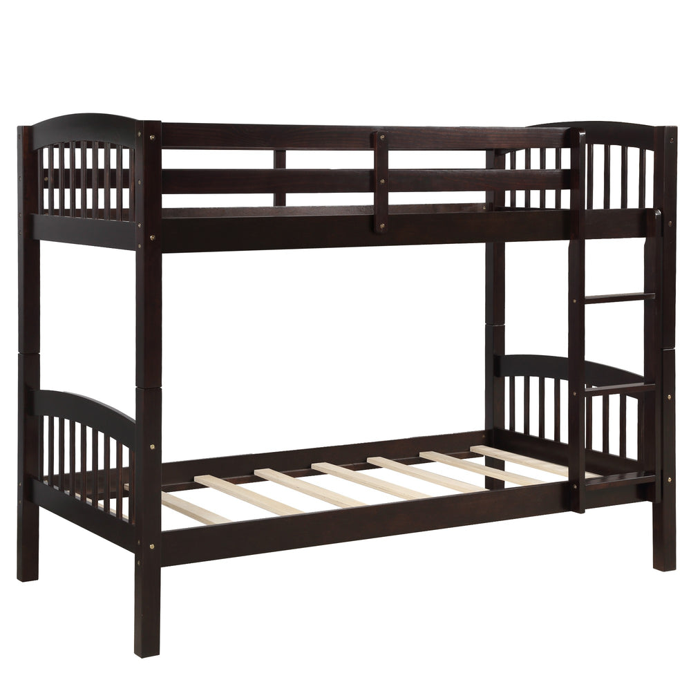 Homeroots Brown Twin Over Twin Bunk Bed  Manufactured Wood And Solid Wood 403882
