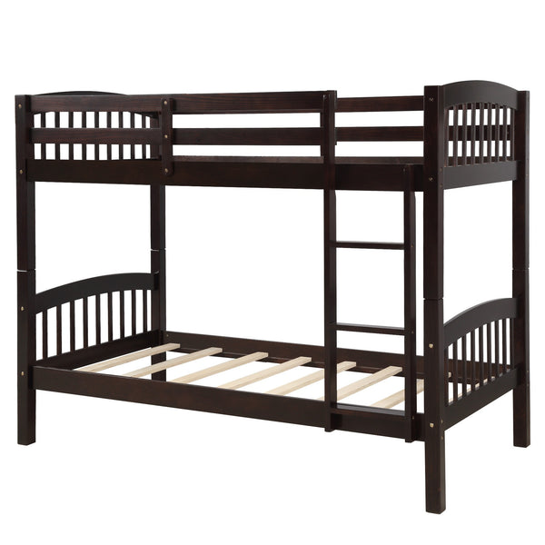 Homeroots Brown Twin Over Twin Bunk Bed  Manufactured Wood And Solid Wood 403882
