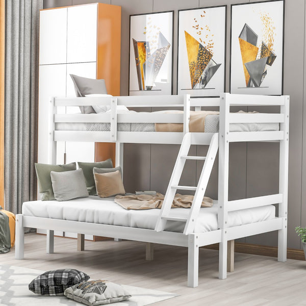 Homeroots White Twin Size Full Size Bunk Bed  Manufactured Wood And Solid Wood 403885