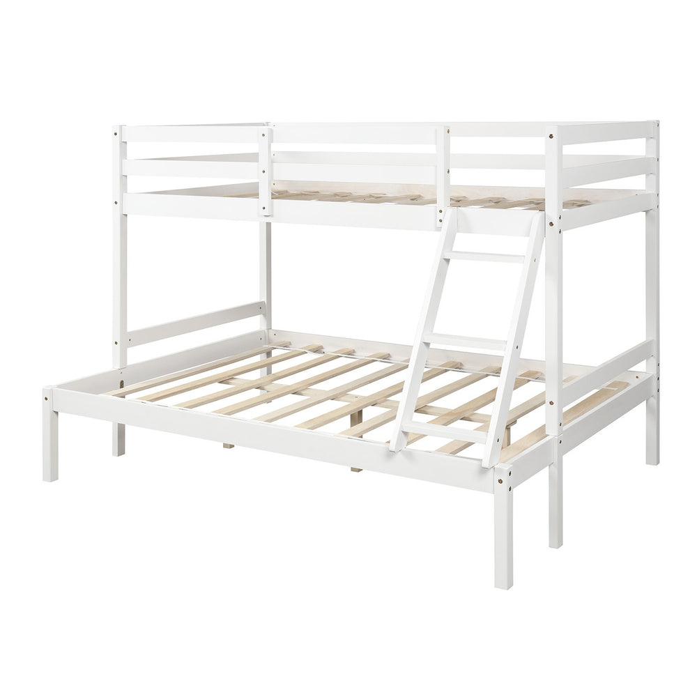 Homeroots White Twin Size Full Size Bunk Bed  Manufactured Wood And Solid Wood 403885
