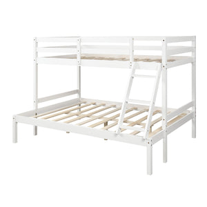 Homeroots White Twin Size Full Size Bunk Bed  Manufactured Wood And Solid Wood 403885