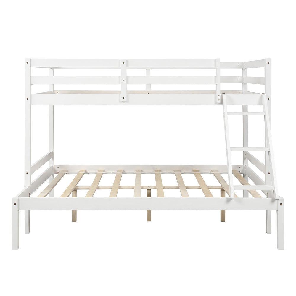 Homeroots White Twin Size Full Size Bunk Bed  Manufactured Wood And Solid Wood 403885