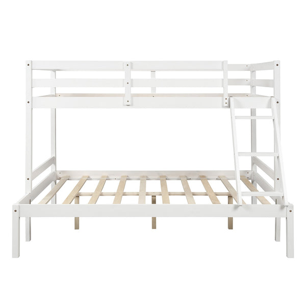 Homeroots White Twin Size Full Size Bunk Bed  Manufactured Wood And Solid Wood 403885