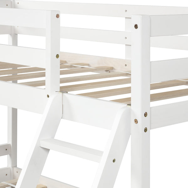 Homeroots White Twin Size Full Size Bunk Bed  Manufactured Wood And Solid Wood 403885