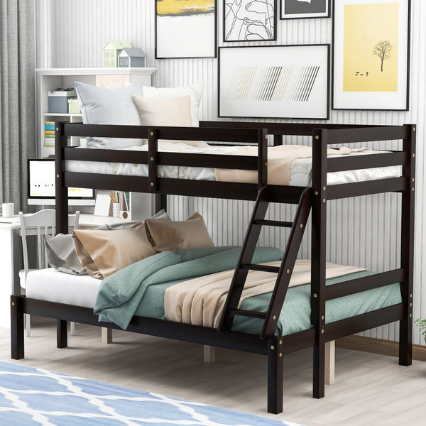 Homeroots Brown Twin Size Full Size Bunk Bed  Manufactured Wood And Solid Wood 403886
