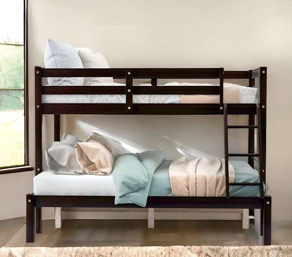 Homeroots Brown Twin Size Full Size Bunk Bed  Manufactured Wood And Solid Wood 403886