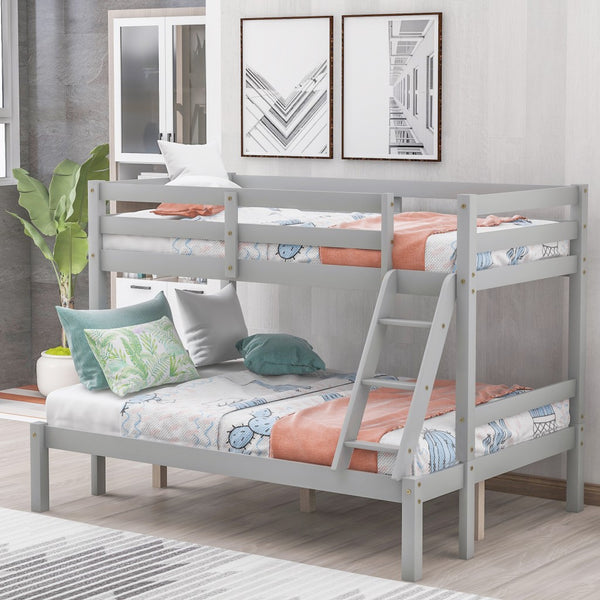 Homeroots Gray Twin Size Full Size Bunk Bed  Manufactured Wood And Solid Wood 403887