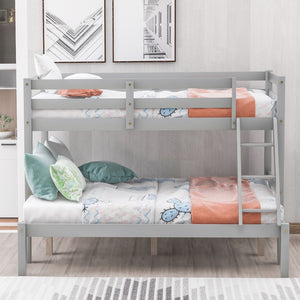 Homeroots Gray Twin Size Full Size Bunk Bed  Manufactured Wood And Solid Wood 403887