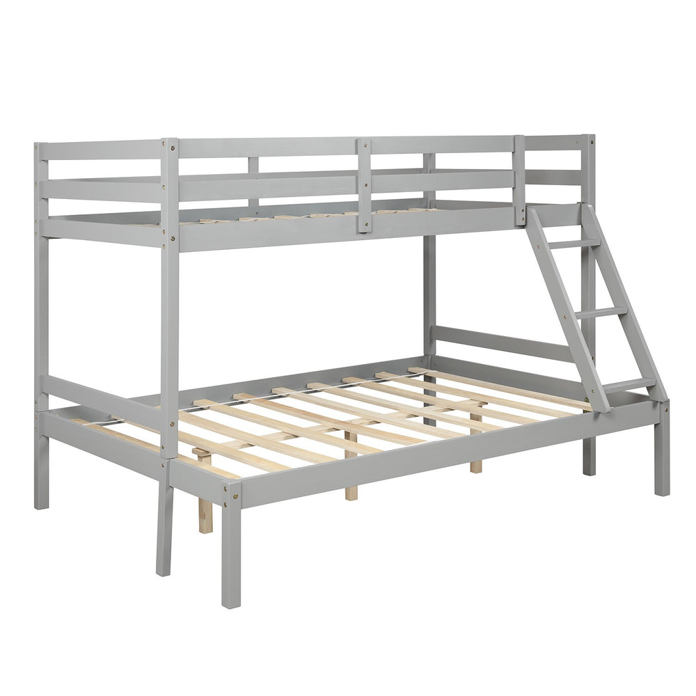 Homeroots Gray Twin Size Full Size Bunk Bed  Manufactured Wood And Solid Wood 403887