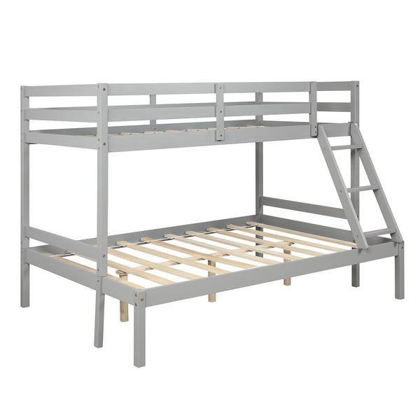 Homeroots Gray Twin Size Full Size Bunk Bed  Manufactured Wood And Solid Wood 403887