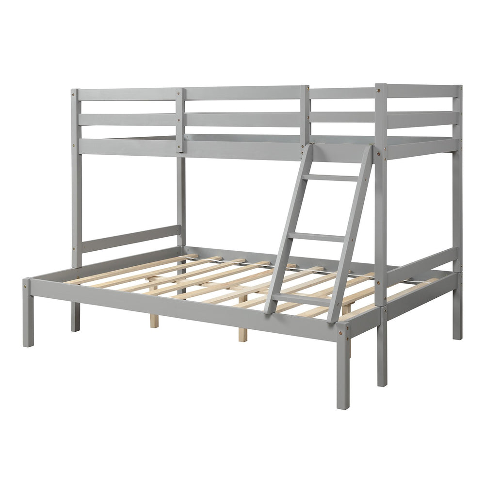 Homeroots Gray Twin Size Full Size Bunk Bed  Manufactured Wood And Solid Wood 403887