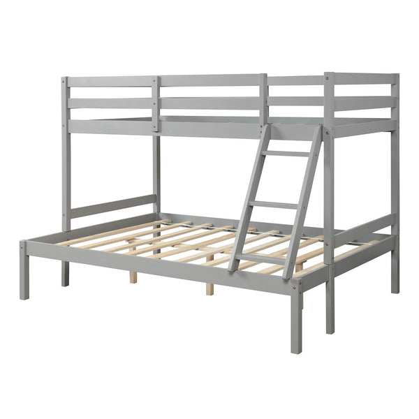 Homeroots Gray Twin Size Full Size Bunk Bed  Manufactured Wood And Solid Wood 403887