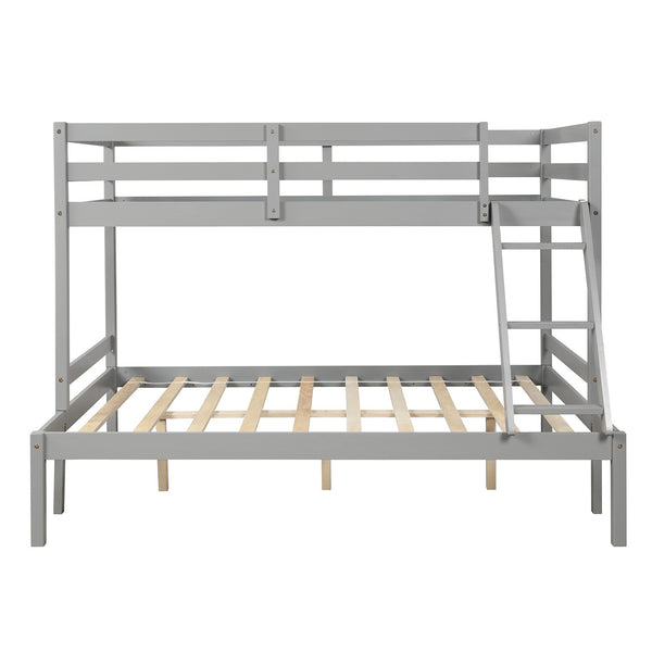 Homeroots Gray Twin Size Full Size Bunk Bed  Manufactured Wood And Solid Wood 403887
