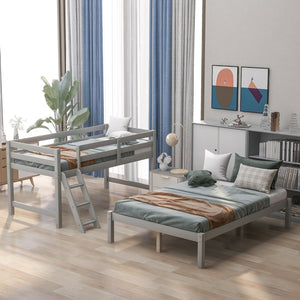 Homeroots Gray Twin Size Full Size Bunk Bed  Manufactured Wood And Solid Wood 403887