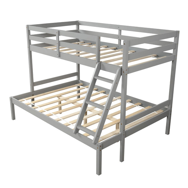Homeroots Gray Twin Size Full Size Bunk Bed  Manufactured Wood And Solid Wood 403887