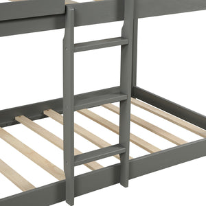 Homeroots Gray Twin Over Twin Bunk Bed With Roof  Manufactured Wood And Solid Wood 403889