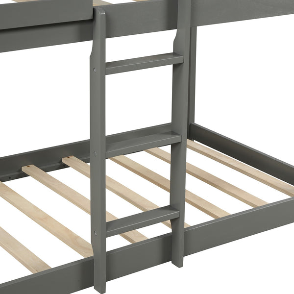 Homeroots Gray Twin Over Twin Bunk Bed With Roof  Manufactured Wood And Solid Wood 403889