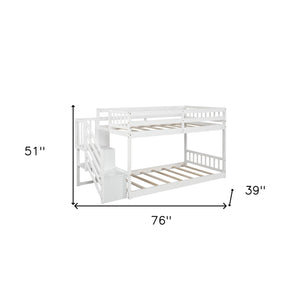 Homeroots White Twin Over Twin Staircase Bunk Bed  Manufactured Wood And Solid Wood 403890