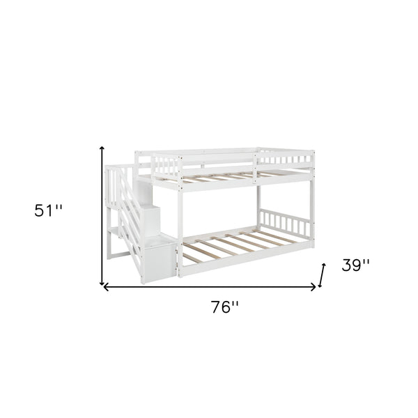 Homeroots White Twin Over Twin Staircase Bunk Bed  Manufactured Wood And Solid Wood 403890