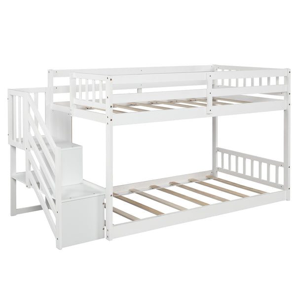 Homeroots White Twin Over Twin Staircase Bunk Bed  Manufactured Wood And Solid Wood 403890