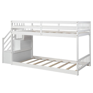 Homeroots White Twin Over Twin Staircase Bunk Bed  Manufactured Wood And Solid Wood 403890