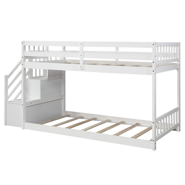 Homeroots White Twin Over Twin Staircase Bunk Bed  Manufactured Wood And Solid Wood 403890