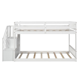 Homeroots White Twin Over Twin Staircase Bunk Bed  Manufactured Wood And Solid Wood 403890