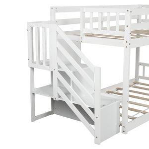 Homeroots White Twin Over Twin Staircase Bunk Bed  Manufactured Wood And Solid Wood 403890