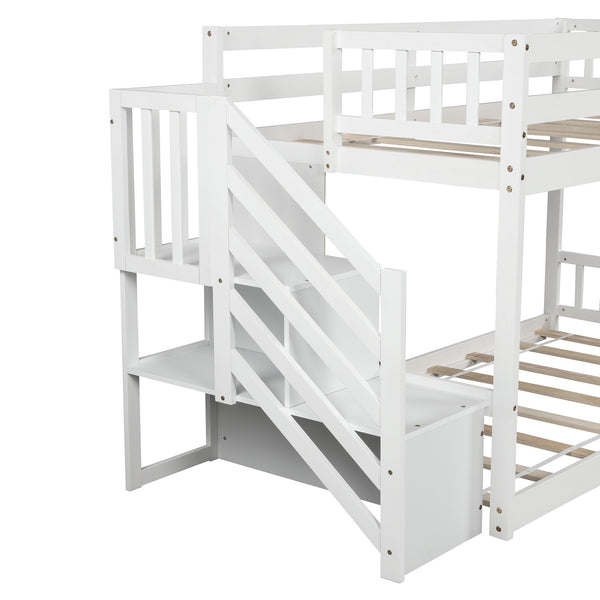 Homeroots White Twin Over Twin Staircase Bunk Bed  Manufactured Wood And Solid Wood 403890