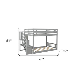 Homeroots Gray Twin Over Twin Staircase Bunk Bed  Manufactured Wood And Solid Wood 403891