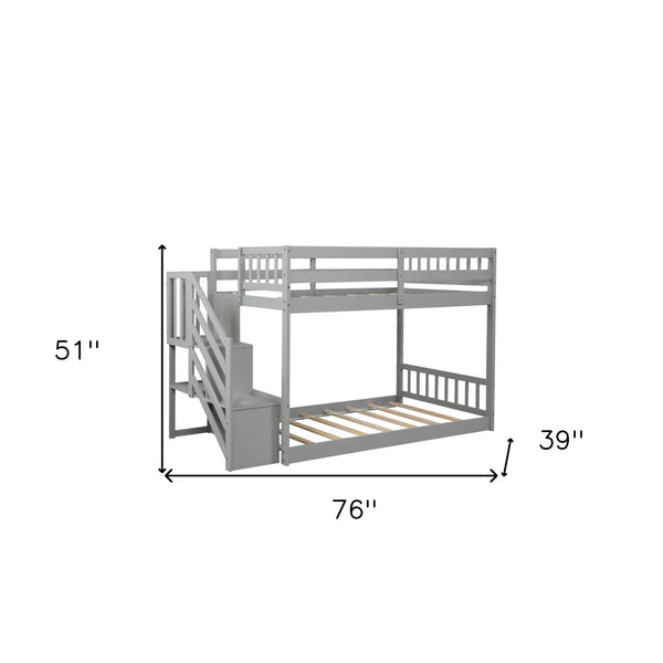 Homeroots Gray Twin Over Twin Staircase Bunk Bed  Manufactured Wood And Solid Wood 403891