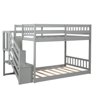 Homeroots Gray Twin Over Twin Staircase Bunk Bed  Manufactured Wood And Solid Wood 403891