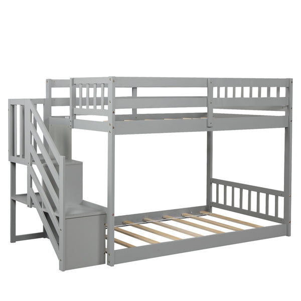 Homeroots Gray Twin Over Twin Staircase Bunk Bed  Manufactured Wood And Solid Wood 403891