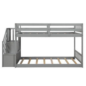 Homeroots Gray Twin Over Twin Staircase Bunk Bed  Manufactured Wood And Solid Wood 403891