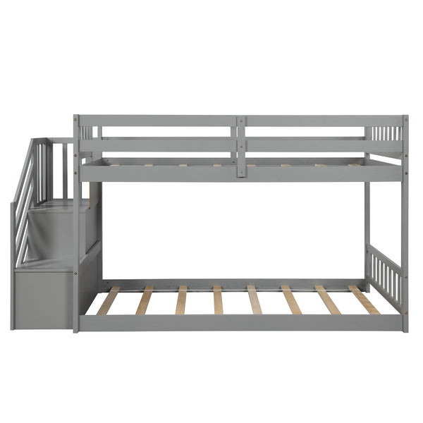 Homeroots Gray Twin Over Twin Staircase Bunk Bed  Manufactured Wood And Solid Wood 403891