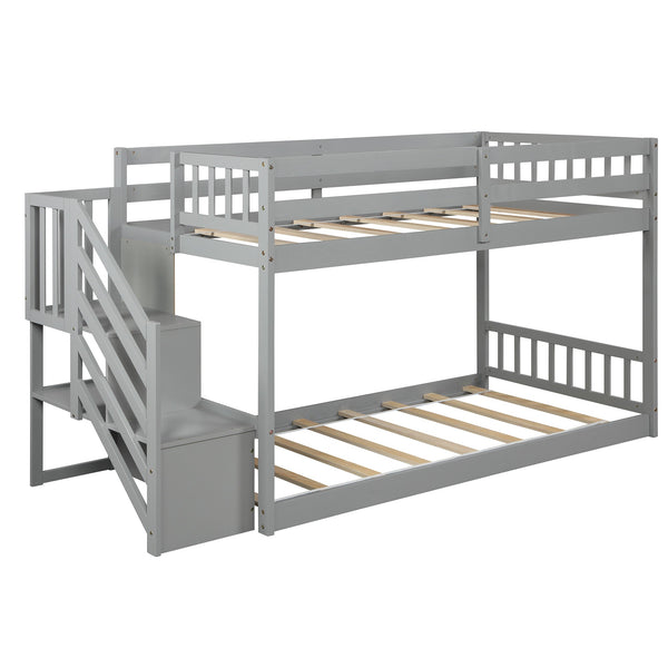 Homeroots Gray Twin Over Twin Staircase Bunk Bed  Manufactured Wood And Solid Wood 403891