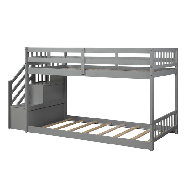 Homeroots Gray Twin Over Twin Staircase Bunk Bed  Manufactured Wood And Solid Wood 403891