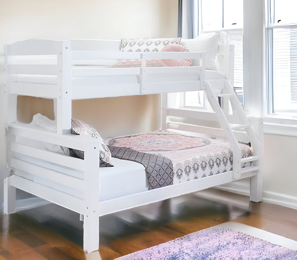 Homeroots White Twin Over Full Size Bunk Bed  Manufactured Wood And Solid Wood 403892