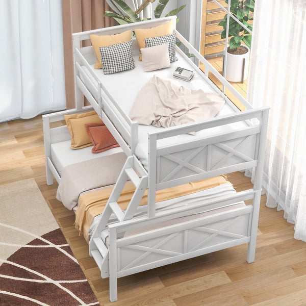 Homeroots White Twin Over Full Size Bunk Bed  Manufactured Wood And Solid Wood 403892
