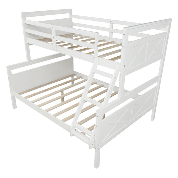 Homeroots White Twin Over Full Size Bunk Bed  Manufactured Wood And Solid Wood 403892