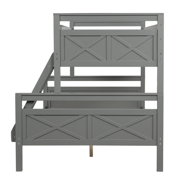 Homeroots Gray Twin Over Full Size Bunk Bed  Manufactured Wood And Solid Wood 403893