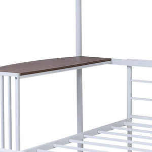 Homeroots White Twin Over Full Size Metal Bunk Bed With Desk  Steel 403898