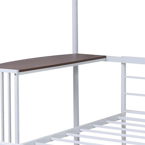 Homeroots White Twin Over Full Size Metal Bunk Bed With Desk  Steel 403898